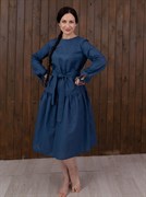Льняное платье Holyrus с Завязками Индиго pla0407
